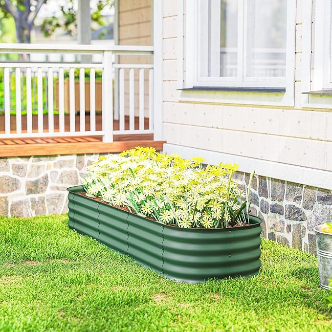 Outsunny 6.5' x 2' x 1' Galvanized Raised Garden Bed Kit, Outdoor Metal Elevated Planter Box with Safety Edging, Easy DIY Stock Tank for Growing Flowers, Herbs & Vegetables, Green