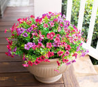 HyeFlora Artificial Flowers for Outdoor Indoor Garden Home Decoration, Faux Flower Daisy with Eucalyptus Leaves Fake Plants Greenery Boxwood Porch Patio, 12 Bundles (Purple Pink)