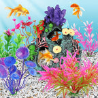 MyLifeUNIT Fish Tank Plants, 7 Pieces Colorful Aquarium Plants and Coral Reef Set for Fish Tank Decoration, Mountain Cave Ornament for Betta, Goldfish to Breed, Play and Rest
