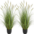 KOL 3ft 2-Pack Artificial Cattail Reed Grass, 35in Artificial Indoor Outdoor Fake Onion Grass Plant, Home Office Decorative Artificial Plants in Pot Faux Plant Greenery, Housewarming Gift, Green