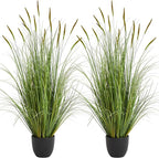 KOL 3ft 2-Pack Artificial Cattail Reed Grass, 35in Artificial Indoor Outdoor Fake Onion Grass Plant, Home Office Decorative Artificial Plants in Pot Faux Plant Greenery, Housewarming Gift, Green