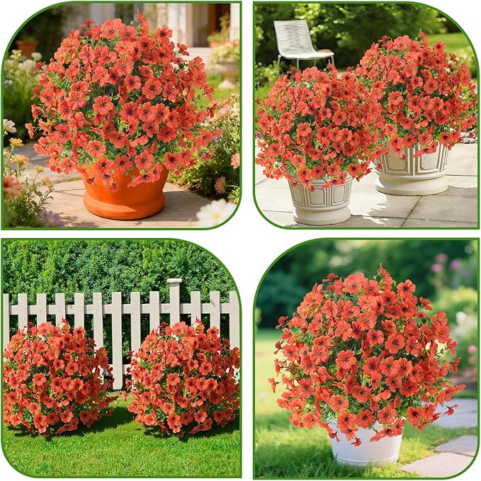 Alupssuc 2Pcs 20" Artificial Topiary Ball Flowers for Outdoors Planters, Spring Decoration with Spike, UV Resistant Faux Summer Plants, Fake Bushes Indoor Decor, Orange for Garden, Porch & Patio