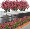 21 Bundles Artificial Outdoor UV Resistant Flowers No Fade Fake Outside Flowers Plastic Greenery Faux Shrubs Garden Porch Window Box Home Decoration (Wine Red)
