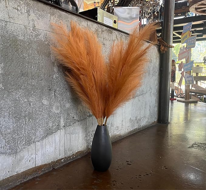 Premium Faux Golden Apricot Pampas Grass – 43.3" Tall Fluffy Warm Decor, 8pcs 18-Branch One-Piece Stems No Assembly, Luxury Silk-Feel Feather Flowers for Boho Modern Decor , Honey Apricot 8 Stems110cm