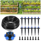 HIRALIY 50FT Garden Drip Irrigation Kit, Automatic Watering System with 5-Way Connector, Quick Connectors, Adjustable Drippers, Raised Bed, Patio
