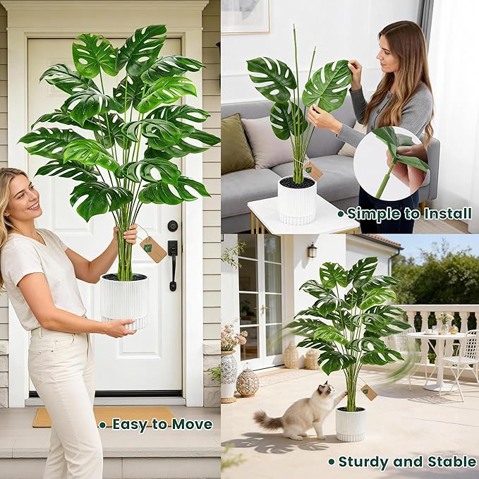 Der Rose 44" Tall Fake Monstera Tree Artificial Faux Plant for Home Living Room Porch Balcony Indoor Outdoor Decor