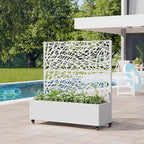 Casaphoria Metal Raised Garden Bed with Trellis and Wheels, 47"x47"x16" Planter Box for Climbing Plants, Vegetables & Vines, Features Drainage Holes and Privacy Screen, White-Net
