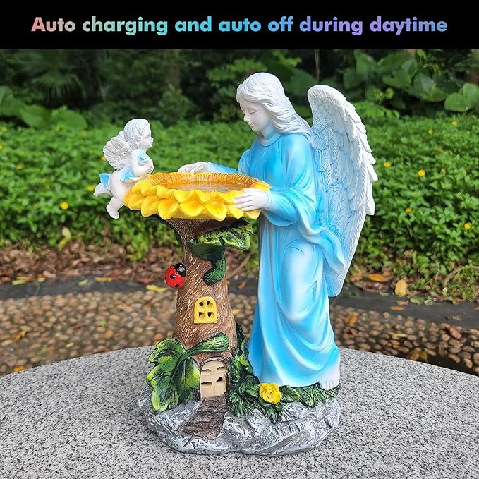Voveexy Solar Garden Statue, Angel Outdoor Decor with Color Changing Light Garden Figurine Sunflower Outdoor Statue Waterproof Sculpture Lawn Ornament for Patio Backyard Christmas Birthday Present