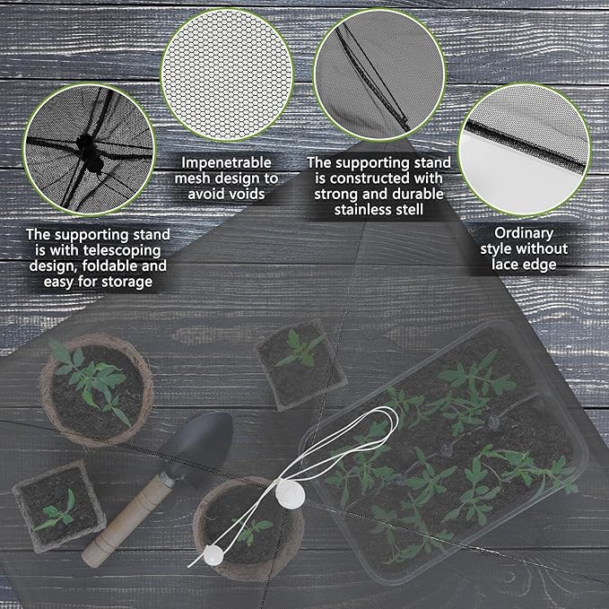 Sawysine 4 Pack Mesh Plant Cover Reusable Screen Cloche Dome Plant Protector Tent Collapsible Umbrella for Outdoor Garden Greenhouse Vegetable Flowers Strawberry from Animals (17 x 17 Inch,Black)