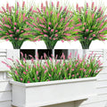 Roberly 24 Bundles Artificial Plants Outdoor, Fake Lavender Flowers UV Resistant Faux Shrubs Plastic Flowers Fake Greenery Plants for Porch Garden Window Box Home Indoor Outdoor Decorations, Pink