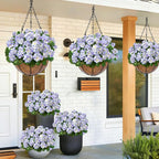TURNMEON Artificial Geraniums Flowers for Outdoors Summer Decoration, 4 Bundles Fake Flowers Silk Purple Flowers UV Resistant No Fade Faux Plants for Planter Gardens Table Porch Indoor Cemetery Decor