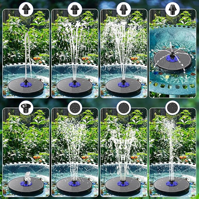 SZMP 3.5W Upgraded Glass Panel Solar Fountain with RGB Night Show, Anti-Drift Fixer & 7 Nozzles, Strong Floating Bird Bath Fountain for Garden, Pond, Outdoor (Black)