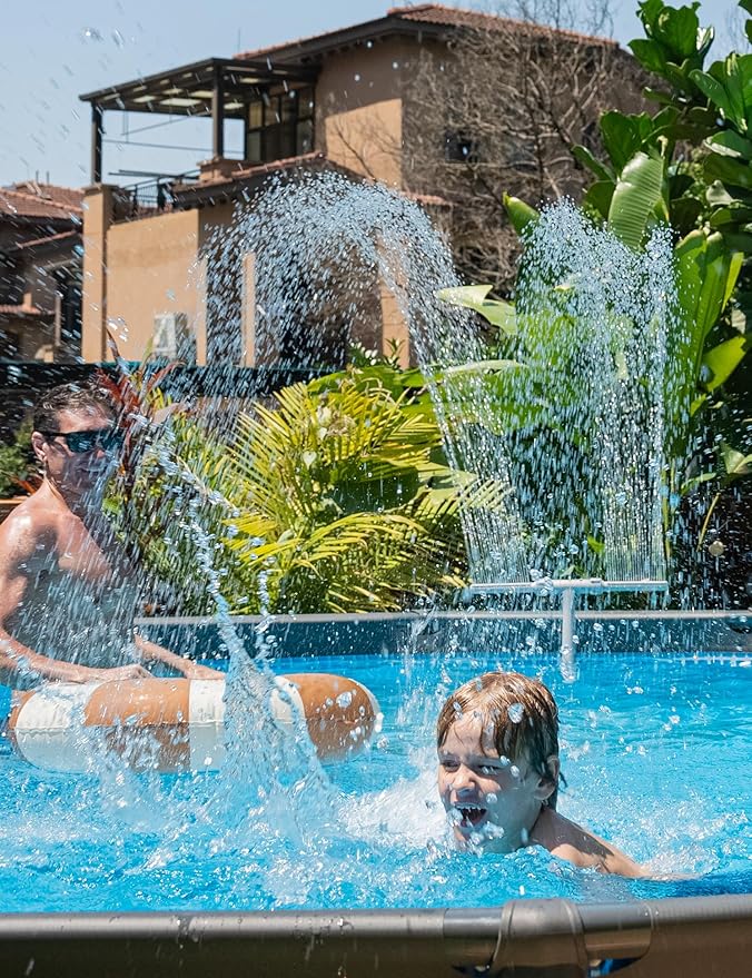 Pool Fountain for Above and In-Ground Pools, Adjustable Dual Spray Waterfall Sprinkler Cooler for Pool, Swimming Pool Spa Water Fountain, High-Pressure Pool Spray Fountain