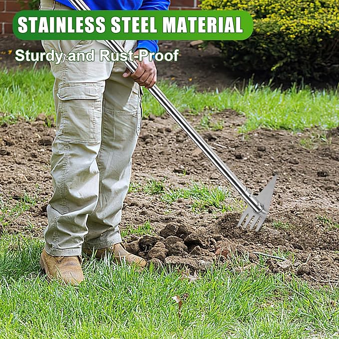 BARAYSTUS Dual Headed Hoe Garden Tool, Adjustable Long Handle Weed Puller, Stainless Steel Hoe Cultivator and Weed Rake Gardening Tool, for Gardening Planting, Weeding, Digging, Loosening Soil
