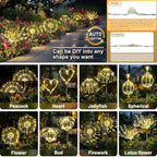 Anordsem Solar Garden Lights Outdoor: Bendable Copper Wire with 120 LED Firework Beads - Warm Waterproof DIY Starburst Decoration for Yard Pathway Patio - Gifts for Women Mom Homeowners