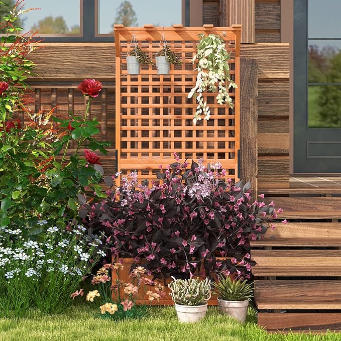 Giantex 2 Pcs Raised Garden Bed with Trellis & Roof, 72.5" Wooden Garden Bed, High Trellis for Plant Flower Climbing Pot Hanging, Indoor & Outdoor Planter Box for Yard, Garden, Balcony