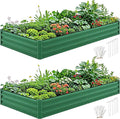 DWVO 2pcs 8 x 4 x 1 FT Raised Garden Bed Kit, Outdoor Galvanized Flower Bed with Safety Rubber and Gloves, Large Metal Planter Box for Vegetables, Flowers, Herbs, Fruits, Green