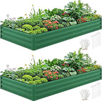 DWVO 2pcs 8 x 4 x 1 FT Raised Garden Bed Kit, Outdoor Galvanized Flower Bed with Safety Rubber and Gloves, Large Metal Planter Box for Vegetables, Flowers, Herbs, Fruits, Green