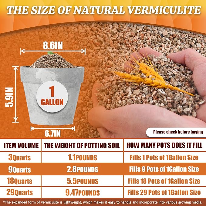 AVALUTION 9QT Vermiculite - Organic Vermiculite for Plants Horticultural Coarse Vermiculite Natural Soil Additive for Potted Plants Gardening Mushrooms Seed Starting