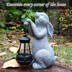 Rabbit Solar Garden Outdoor Statues,Resin Rabbit Figurine Decorations with Solar Lights Lantern, Outdoor Resin Bunny Decor for Lawn,Yard, Unique Housewarming Gift for Garden Home