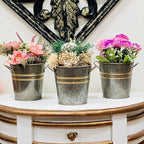 Hosley Set of 3 Zinc Finish Bucket/Pots with PVC Liner 5" Dia x 5" H, Ideal Gift for Floral Arrangements Wedding Home Office Party DIY Indoor Outdoor Garden Patio