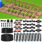 MIXC Greenhouse Micro Drip Irrigation Kit Automatic Irrigation System Patio Misting Plant Watering System with 1/4 inch 1/2 inch Irrigation Tubing Hose Adjustable Nozzle Emitters Barbed Fittings