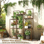 EnHomee Plant Stand Indoor Tall Plant Stand Outdoor Large Wood Plants Shelf with 10-12 Pots for Patio, Living Room, Garden, Balcony, 34.2 Wx47.6 Hx11.78 D