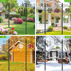 RCUICA Double Shepherds Hooks for Outdoor,2 Pack 90 Inch Bird Feeder Pole with 5 Prongs Base,Heavy Duty Shepherds Hook,Suitable for Garden in Hanging Flower Basket,Lantern,Bird Nests (90 Inch)