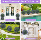 21.6 Inch Artificial Lavender Boxwood Topiary Ball Trees, Set of 4 Fake Shrub Bushes with Ground Spike, UV Resistant Faux Greenery Outdoor Plants for Garden, Patio, Porch, Yard & Indoor Decor