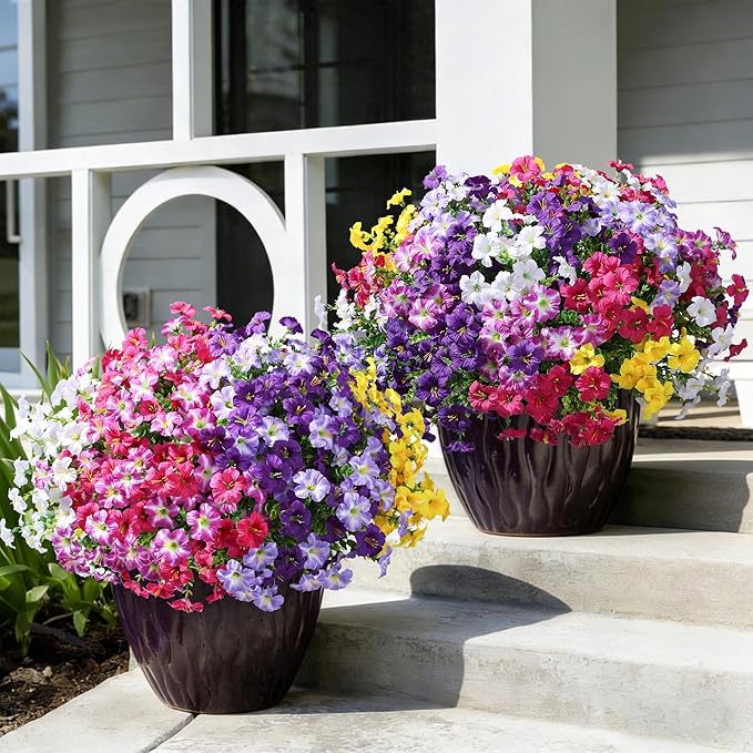 Artificial Flowers for Outdoors Decoration, 20 Bundles White Faux Morning Glory with Eucalyptus Look Real UV Resistant Fake Plants Silk Flowers for Outside Yard Gardens Porch Patio Planter Home Urn