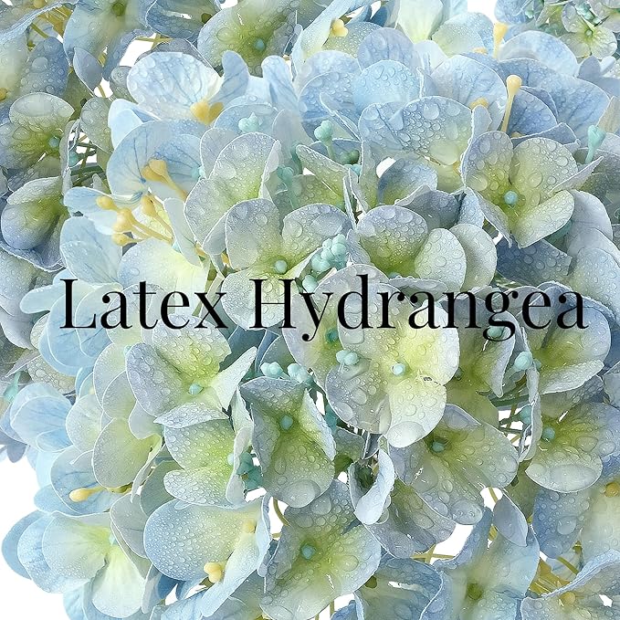 4 Pcs 20'' Real Touch Hydrangeas Light Blue Artificial Hydrangeas Flowers Faux Latex Hydrangea for Kitchen Living Room Porch Home Decor Baby Shower Party Wedding Table Centerpiece