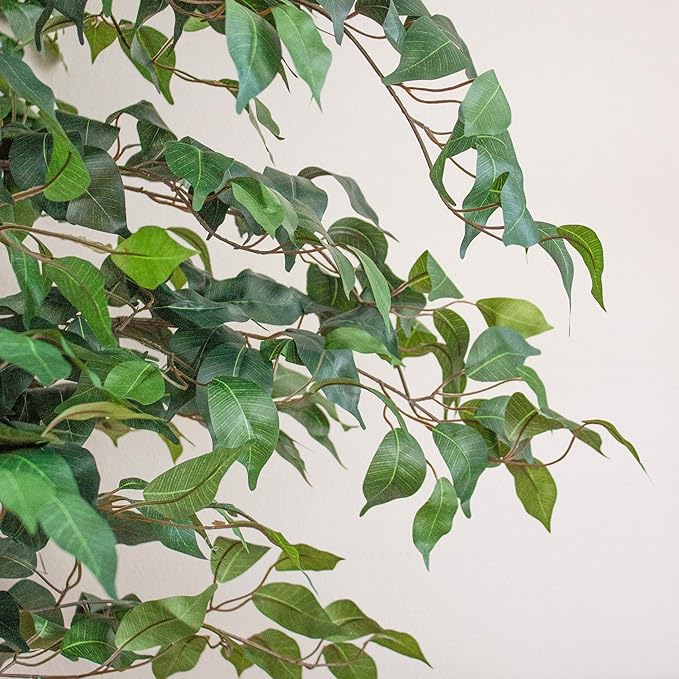 Nearly Natural 7ft Triple Trunk Artificial Ficus Tree with Natural Wood Trunks, Fake Tree For Indoor Home Decor, Faux Ficus Tree with Black Nursery Pot