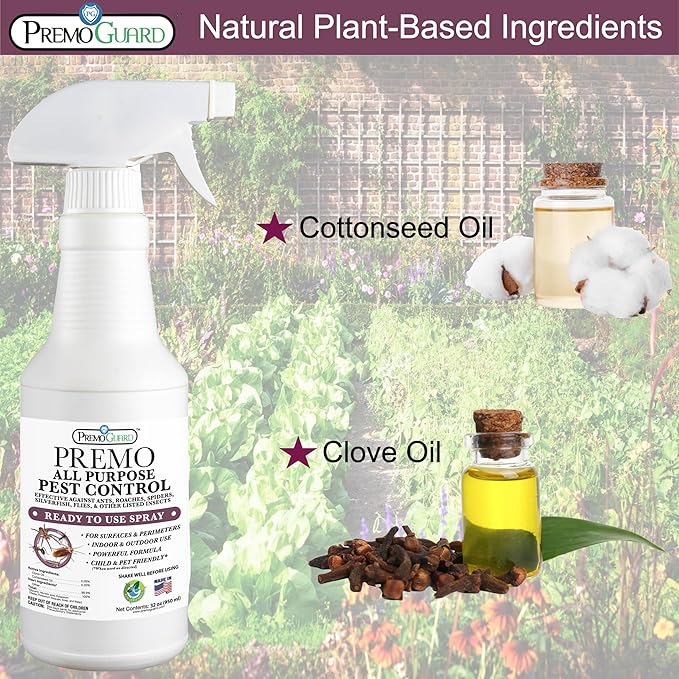 Pest Control by Premo Guard – 32 oz– Insect & Pest Spray – Bug, Roach, Fleas, Fruit Fly, Ant, Spider Killer – Effective Plant Based Formula – Child and Pet Safe – Best Natural Protection