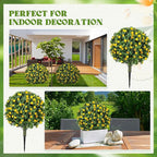 Lunmon 2 Pack 24" Artificial Topiary Ball Plants Trees with Flowers, Outdoor Fake Topiary Plants with Ground Spike, UV Resistant Faux Bushes for Indoor Outdoor Front Door Decor(Yellow,Rose)