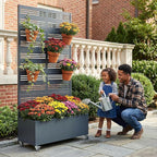 Casaphoria Metal Raised Garden Bed with Trellis and Wheels, 72"x35"x16" Planter Box for Climbing Plants, Vegetables & Vines, Features Drainage Holes and Privacy Screen, Grey-Harold