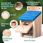 Dreyoo Cedar Bluebird Box Houses for Outside, 1-1/2'' Entrance Hole Wooden Bird Houses with Metal Guard, Secure Latch, Fledgling Grooves, Air Vents for Bluebird Wren Swallow (2 Pack)