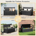 80 Gallon Outdoor Storage Box Waterproof, Storage Outdoor Porch Bench Doubles as 2-Person Bench Seat, Resin Stripes Deck Box for Cushions, Garden Tools and Pool Supplies Black