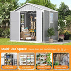 UDPATIO Resin Storage Shed 8 x 6 FT, Outdoor Garden Sheds with Floor Plastic Patio Outdoor Storage Shed with Lockable Door, Gray White