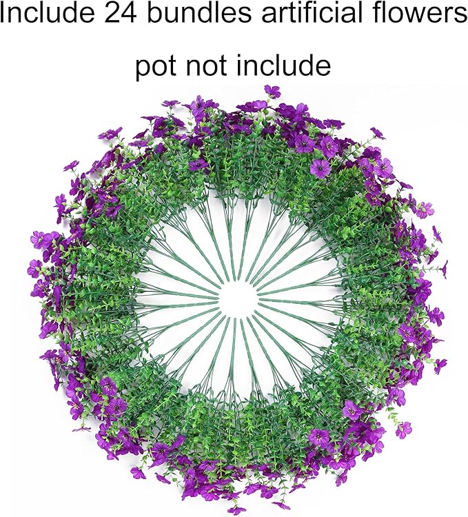 Ivydale Artificial Flowers for Outdoor 24 Bundles Fake Mums with Eucalyptus Leaves UV Resistant Silk Faux Daisy Flower Plant for Outside Home Porch Patio Window Box, Purple