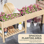 Outsunny Raised Garden Bed, Wood Elevated Planter Box with Side Table, Bottom Shelf, Outdoor Raised Planter with Bed Liners, Drainage Holes for Vegetable Flower, 81.5 x 23 x 31 in, Natural