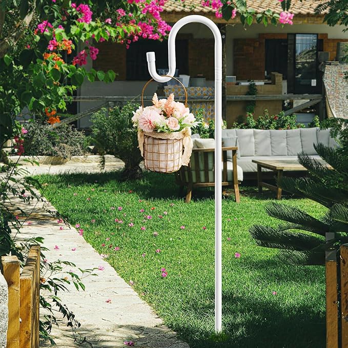 78" White Shepherds Hooks for Outdoor, Bird Feeder Pole with 5 Prong Base, Adjustable Height Shepherds Hook for Hummingbird Feeder, Bird Feeder, Lightweight Plant, Wind Chimes, Lanterns (1 Pack)