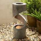 Glitzhome Outdoor Water Fountain with LED Light, Spiral Outdoor Fountain Waterfall with Stone Planter, Modern Curved Freestanding Fountain Water Feature for Garden Patio Backyard, 31.3" H