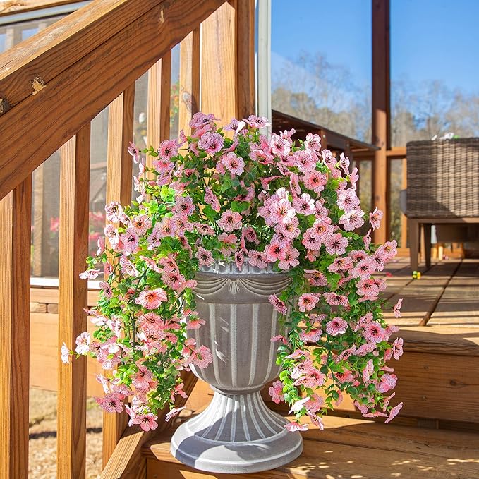 HyeFlora Artificial Flowers for Outdoors Decoration, 2Pcs Pink Fake Hanging Spring Summer Decor, Lifelike Plants, UV & Fading Resistant Flower for Porch Patio Balcony Planter Yard Home Garden
