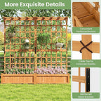 HAPPYGRILL 71" Raised Garden Bed with Trellis, Wood Planter Container w/2 Hanging Roof & Garden Boxes, 4 Drainage Holes, Outdoor Planter Box w/Removable Bottom Plate for Climbing Plants Flowers Vine