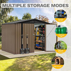 DWVO 7x5ft Metal Outdoor Storage Shed, Waterproof Tool Shed Heavy-Duty Storage Unit with Lockable Door and Vents, Ideal for Bicycles, Tools, Lawnmowers, Backyards, Patios, Lawns - Brown