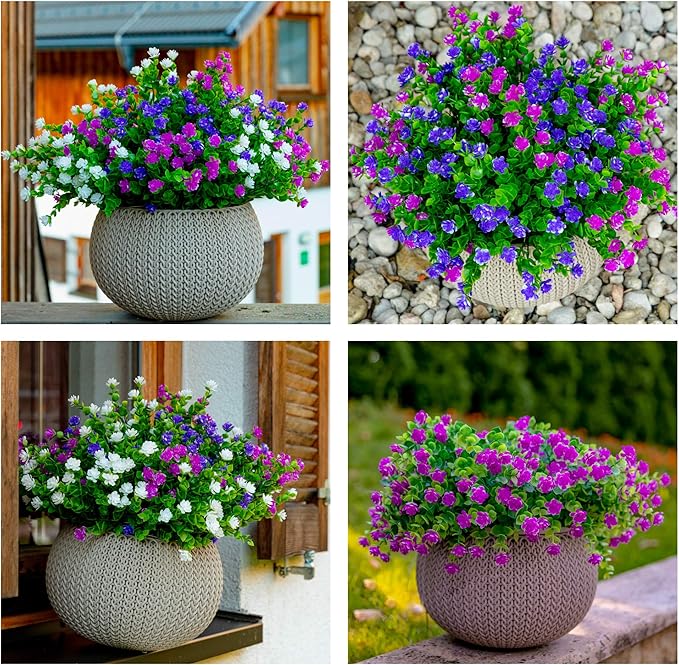 Artificial Flowers Outdoor Fake Plants - 12 Bundles UV Resistant No Fade Faux Plastic Greenery Home Garden Porch Patio Decoration (Mgenta)