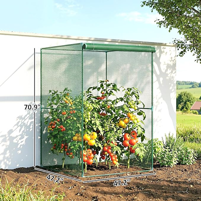 Outsunny 4' x 4' x 6' Crop Cage, Plant Protection Tent with Zippered Doors for Vegetable Garden, Backyard, Dark Green