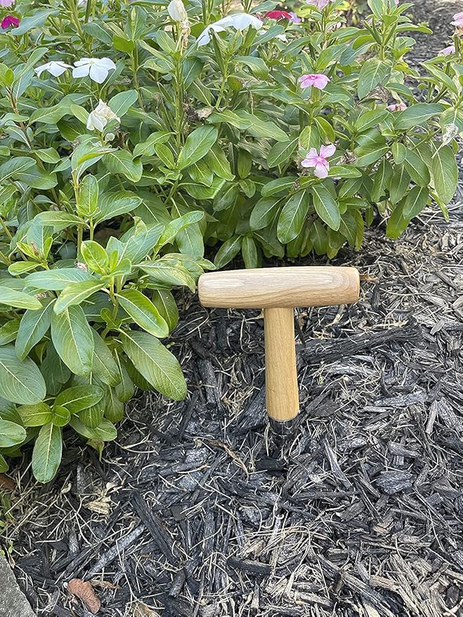 Garden Guru Steel Dibber Planter Tool for Planting Seeds & Bulbs - High Carbon Steel & Comfortable Wood Carved Handle - for Consistent Planting Flowers Tulips, Daffodils, Dahlias (4 Pack)