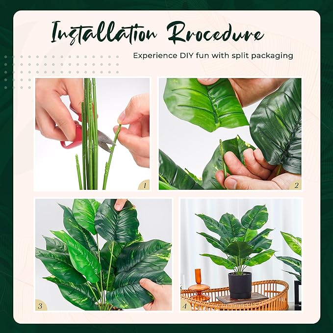 Der Rose 2 Pack Fake Plants Artificial Tropical Plants Indoor in Black Pot for Home Office Desk Accessories Bathroom Sage Green Decor