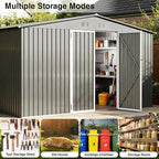 12 x 10FT Sheds & Outdoor Storage, Grey Metal Waterproof Storage Shed with Door and Lock Outdoor Shed,All-Weather Shelter for Bike, Gardening Tools, Lawn Mowers